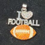 I Love Football Rhinestone Silver Tone Pendant 1.25" Photo 0