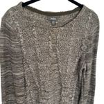 Neiman Marcus  Green Ivory Tight Knit Long Sleeve Chucky Pleated Sweater Size M Photo 1