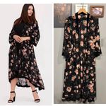 Torrid Black Floral with Flocked Velvet Detail Longline Kimono Duster Coverup Photo 1
