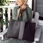 Vince Camuto Black Pebbled Faux Leather Tote Bag Photo 3