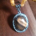 Tiger's Eye Stainless Steel Pendant Necklace with Beaded Yellow Quartzite Photo 3