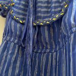 MISA Los Angeles MISA Ambrosia Ruffle Hem Striped Midi Dress Metallic Gold Royal Blue Tiered NEW Photo 9