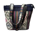 Yathra Wool Bhutan Handmade Shoulder Tote Bag Top Double Handles Abstract Women Blue Photo 3