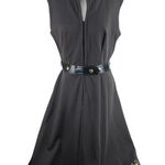 VINTAGE '60s ILGWU | Size 12 | Black Retro Mod Belted Studded Sleeveless Dress Photo 0