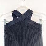 Allie Rose  Sleeveless Cross Halter Ribbed Knit Cropped Tank Top Black Large Photo 4