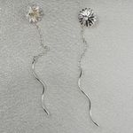Elegant Flower Chain Dangle Threader Earrings for Women Silver Photo 2