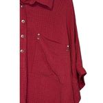 BKE Women Top Shirt Button Front Collar Pocket Short Sleeve Oversized Red Small Photo 1