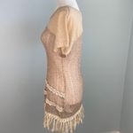 A’reve Cream Open Knit Crochet Cap Sleeve Dress Fringe Hem Embroidered Lace Sz S White Photo 5