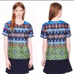 J.Crew Women's Multicolor Abstract 100% Silk Short Sleeve Blouse Size 6 Medium Photo 5