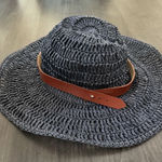 Ralph Lauren  women raffia straw boater hat navy blue with brown leather belt Photo 0