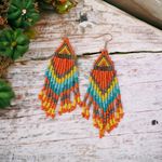 Bohemian Native American Ethnic Style Fashion Glass Beaded Handmade‎ Earrings Orange Photo 9