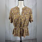 Treasure & Bond Treasure Bond Vintage-Style Floral Peplum Blouse – Short Sleeve – Size M Viscose Photo 1