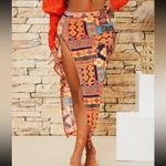 SheIn Orange print slit midi mini skirt Photo 1