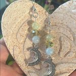 Handmade  Prehnite + Aquamarine + Crystal Moon Dangle Earrings 🌙 Photo 2