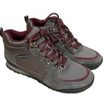Eddie Bauer  GRAY SUEDE/ FABRIC, MAROON TRIM & LACES HIKING BOOTS WOMEN’S 6.5 Photo 3