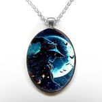 Gothic Aesthetic Oval Witch Avatar Zinc Alloy Necklace Trendy Silver Plated‎ Photo 4