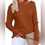 Women's Long Sleeve Ribbed Knitted Sweater Cutout Shoulder Top (76) Orange Size XL Photo 4