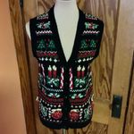 Vintage Holiday Embroidered Cardigan Vest Candles Ornaments Knit Photo 3