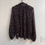 Elizabeth and James Floral Semi-Sheer Smocked Blouse Balloon Sleeve Black Size L Photo 1