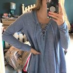 Addie Blue Lace Up Hoodie Sweater  Photo 0