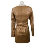ZARA Women's Brown Faux Vegan Leather V-neck Long Sleeve Mini Bodycon Dress Sz S Photo 2