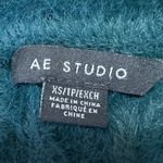 American Eagle Blue Green Fuzzy Fur Long Sleeve Cropped Cardigan Sweater Top XS Photo 3