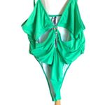 Pretty Little Thing  NWT Green Bead Detail Ruched Cut Out Plus Swimsuit Size 22 Photo 4