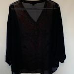 Jeans by Buffalo Navy Sheer V Neck Blouse Red Size M Photo 6