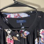 Kaari Blue  xl rayon Black Floral button down Blouse balloon sleeved Photo 3