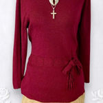 Sag Harbor  Vintage Whimsygoth Burgundy Red Front Tie Knit Crochet Sweater S Photo 0