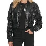 DKNY NWT Black Nylon Zip Up Cropped Cinched Long Sleeve Bomber Jacket Medium Photo 0