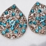 Vintage Feligree Teal Blue/Pink Crystal Rhinestone Sterling Silver Post Earrings Photo 1