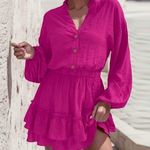 NEW Hot Pink Ruffle Mini Dress Size Small Crepe Barbie Mean Girls Party Photo 9