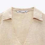 ZARA  button down beige linen fringe top Photo 4