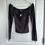 French Connection Ranya Ulla Halter Tie Long Sleeve Top Black NWT Small Photo 4