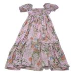 By the‎ River Dress Womens Large Pink Floral Puff Sleeve Tiered Midi Summer Boho Photo 2