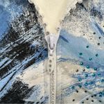 Jess & Jane Wind Poems Blue Floral Rhinestone Zipper Knit Jacket Size Medium White Photo 8