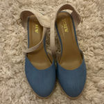 J.Crew Blue Tan Cream Knit Wedge  Woven Espadrille Platform Sandal Heels Photo 0