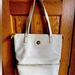 JOY Mangano Smart Chic pebbled Leather Double Decker Tote Taupe Purse Handbag Photo 0