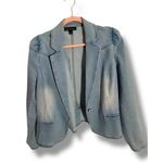 INC International Concepts Size L Denim Blazer | Light Wash Puff Shoulder Blue Size L Photo 3