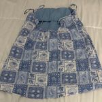 Hollister square neck spaghetti strap linen mini dress in blue tile print. Photo 7