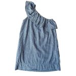 Madewell Linen Blend Striped One-Shoulder Ruffle Chambray Dress Size M Photo 5