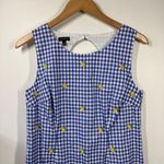 Talbots Dress Women 6 Blue Plaid Gingham Lemon Embroidery 100%Cotton Prep Shift Photo 2