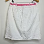 Loft Ann Taylor  Stretch White Denim Skirt Women’s Size 6 Pink Gingham Trim Photo 2