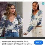 Free People Bed Of Roses V Neck Ivory Blue Floral Cropped Sweater S Photo 9