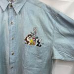 Vintage ACME light wash blue denim embroidered looney tunes button cotton shirt Size XL Photo 1