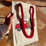 Cotton Christmas Gift Bag With Red Truck And Christmas Trees Photo 4
