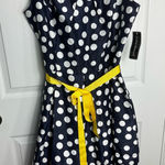 Jessica Howard  Navy Polka Dot Dress with Yellow Belt Photo 0