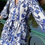 ZARA  Printed Blue Shirt Linen Dress Photo 1