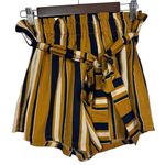 SheIn Mustard Navy Striped Tie Waist Paperbag Shorts Women's Size Large Photo 0